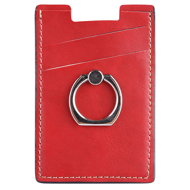 MRC03 Ring Kickstand 3 Cards Case Adhesive Phone Card Holder Support Magnetic Car Mount - Red