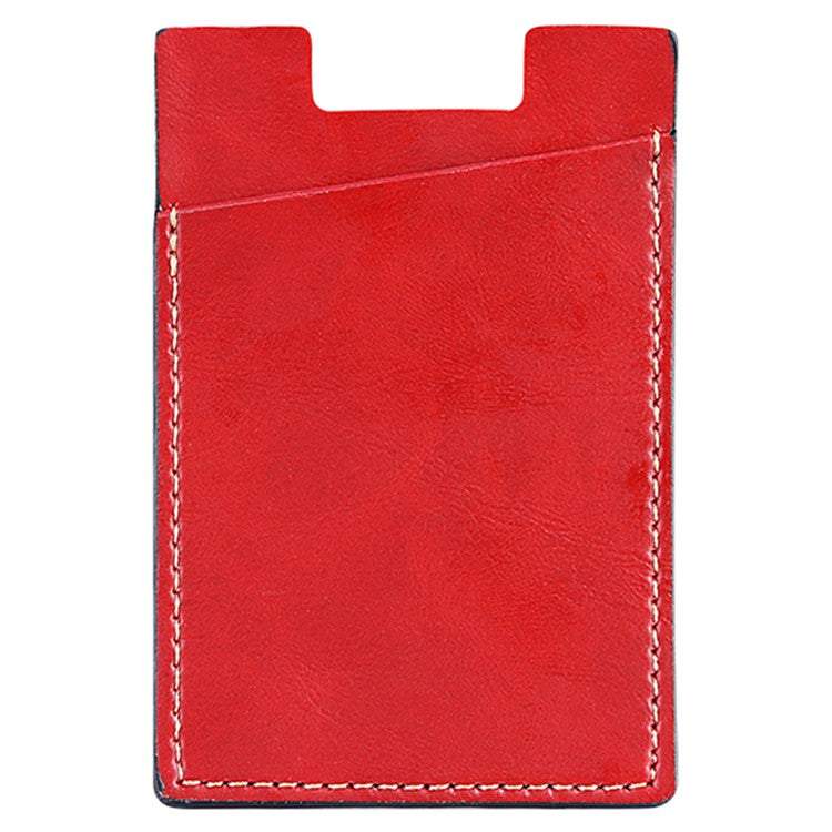 MRC02 PU Leather Sticky Single Card Holder Magnetic Car Mount Phone Card Case - Red