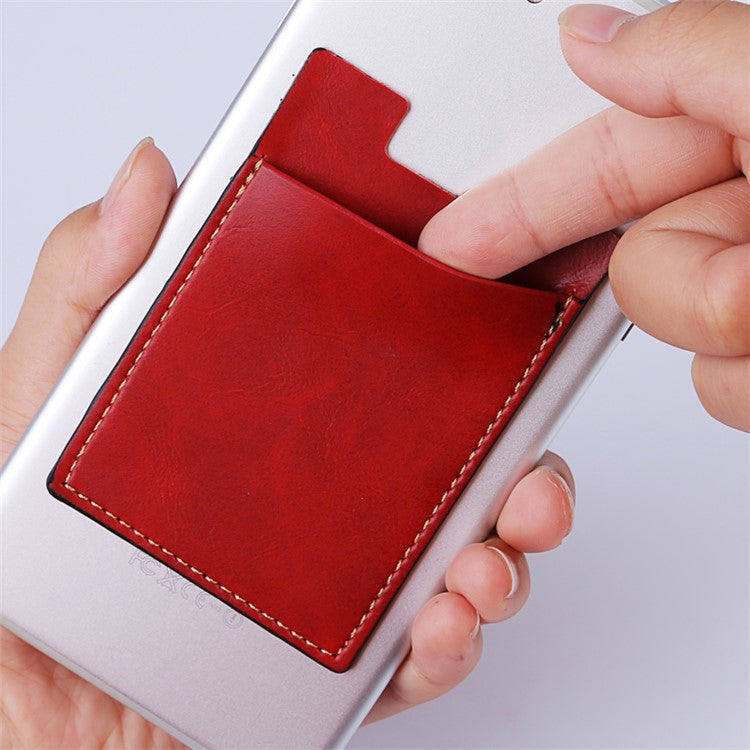 MRC02 PU Leather Sticky Single Card Holder Magnetic Car Mount Phone Card Case - Red