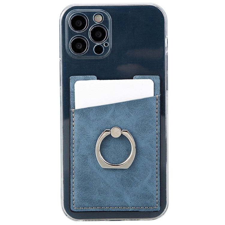 MRC01 PU Leather Phone Card Holder Ring Kickstand Card Case Support Magnetic Car Mount - Blue