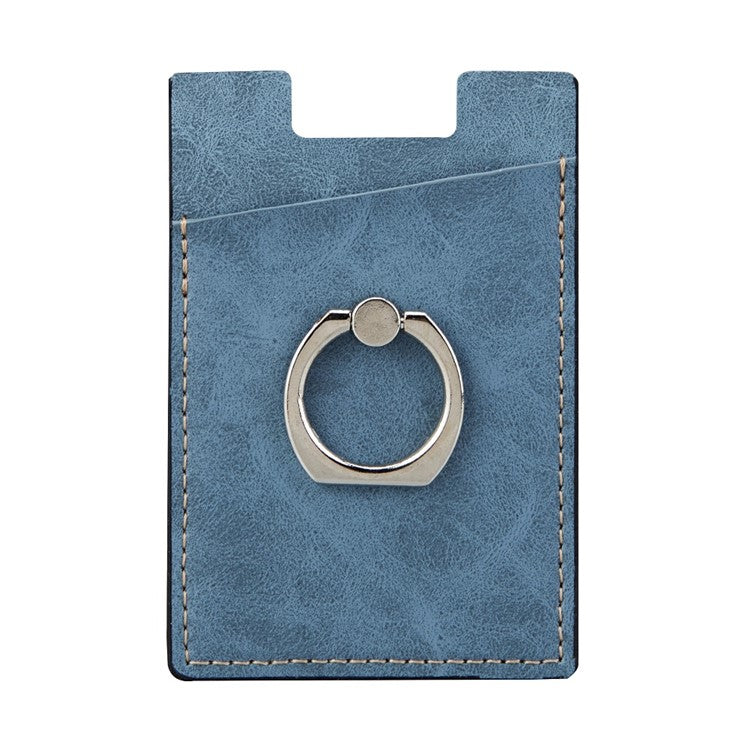 MRC01 PU Leather Phone Card Holder Ring Kickstand Card Case Support Magnetic Car Mount - Blue