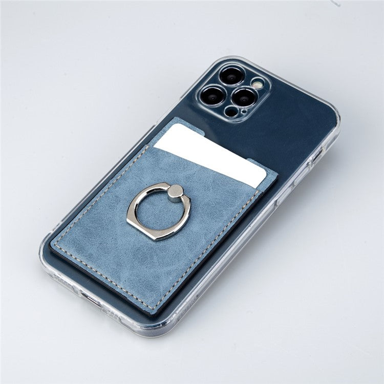 MRC01 PU Leather Phone Card Holder Ring Kickstand Card Case Support Magnetic Car Mount - Blue