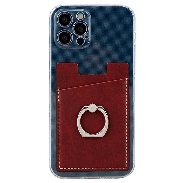 MRC01 PU Leather Phone Card Holder Ring Kickstand Card Case Support Magnetic Car Mount - Red