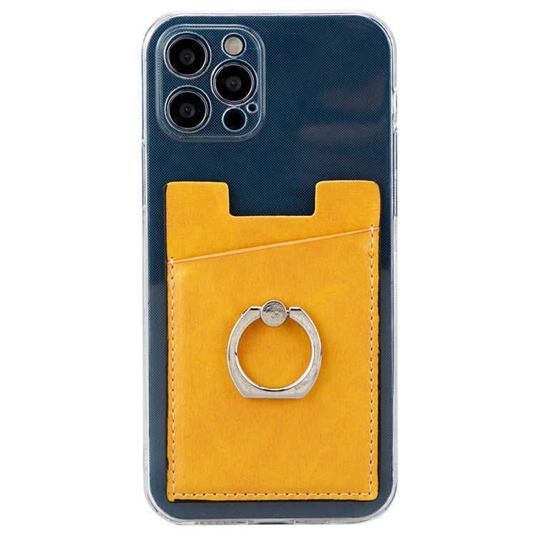 MRC01 PU Leather Phone Card Holder Ring Kickstand Card Case Support Magnetic Car Mount - Yellow