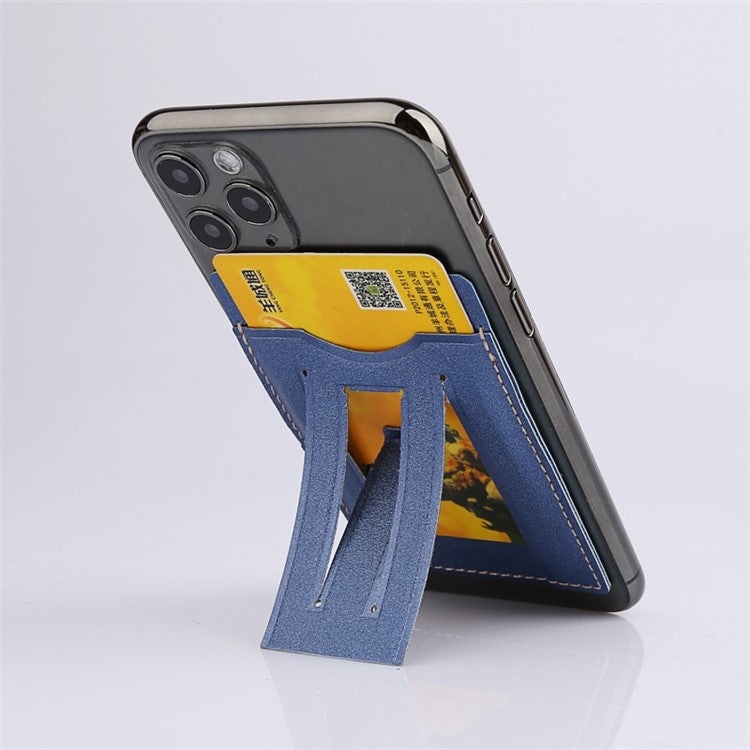 MRC030 Adhesive Phone Card Holder Kickstand PU Leather Cards Case Support Magnetic Car Mount - Blue