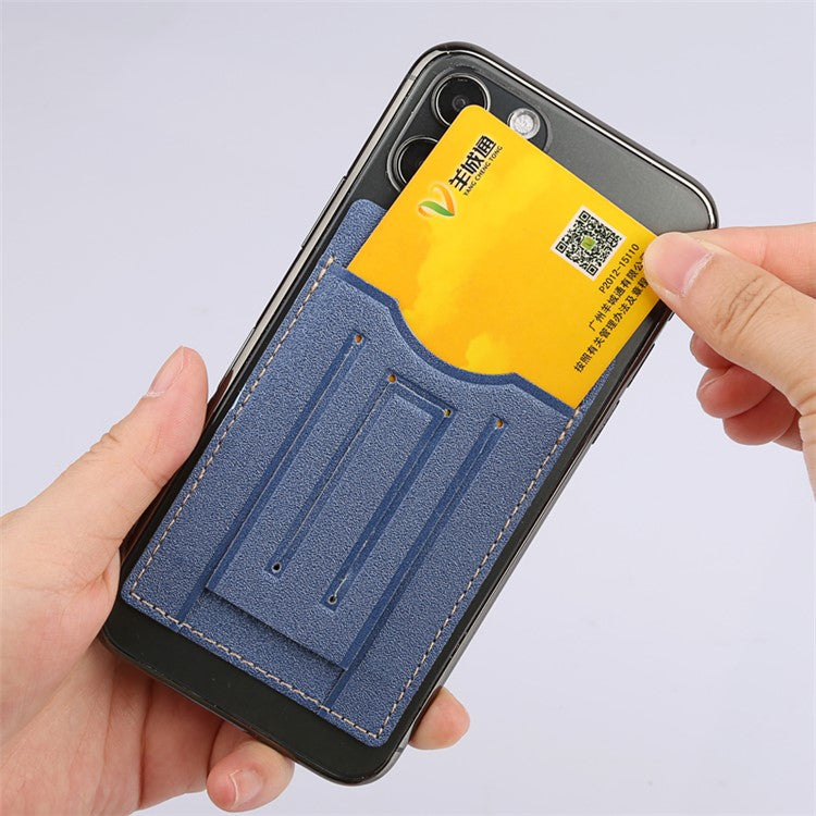 MRC030 Adhesive Phone Card Holder Kickstand PU Leather Cards Case Support Magnetic Car Mount - Blue