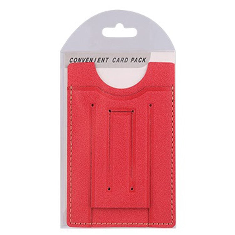 MRC030 Adhesive Phone Card Holder Kickstand PU Leather Cards Case Support Magnetic Car Mount - Red