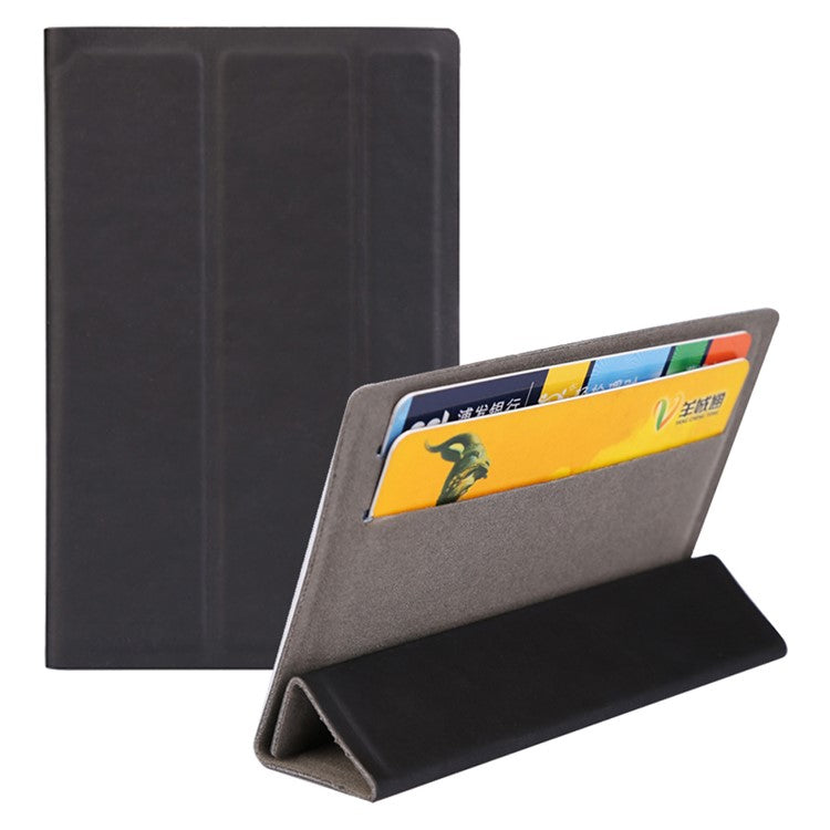 MRC031 Tri-fold Kickstand Phone Card Holder Stick-On PU Leather Credit Cards Case - Black