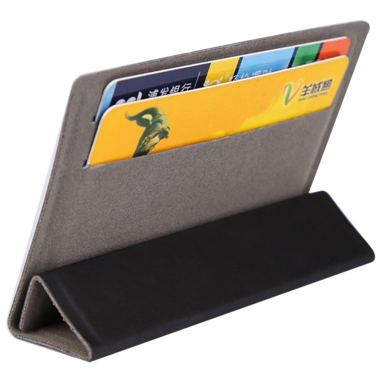 MRC031 Tri-fold Kickstand Phone Card Holder Stick-On PU Leather Credit Cards Case - Black