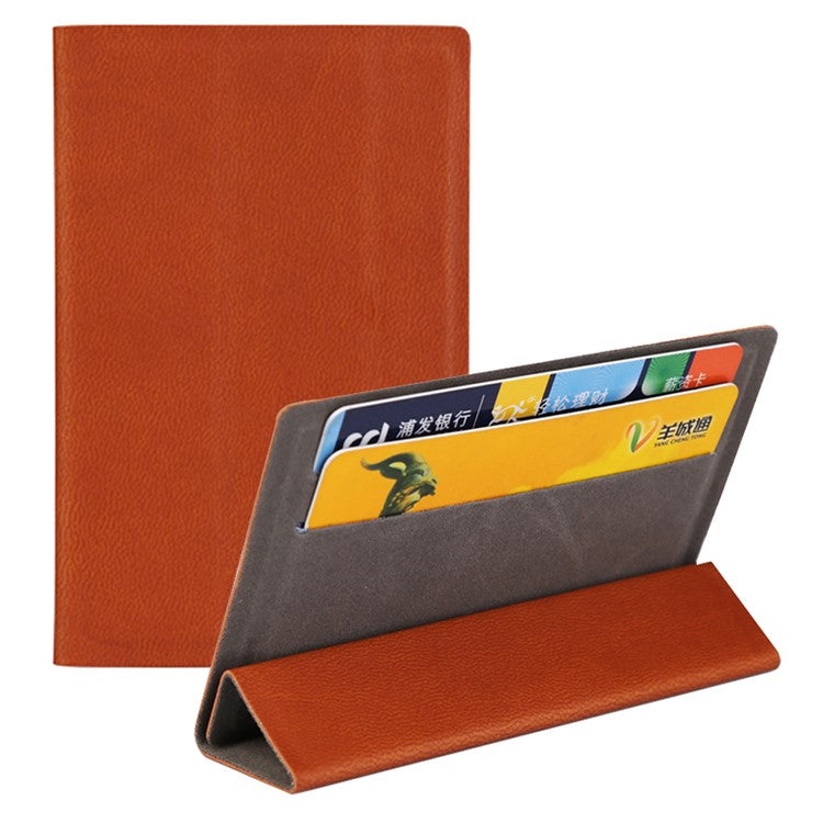 MRC031 Tri-fold Kickstand Phone Card Holder Stick-On PU Leather Credit Cards Case - Brown