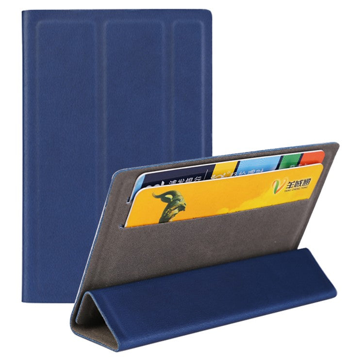 MRC031 Tri-fold Kickstand Phone Card Holder Stick-On PU Leather Credit Cards Case - Dark Blue