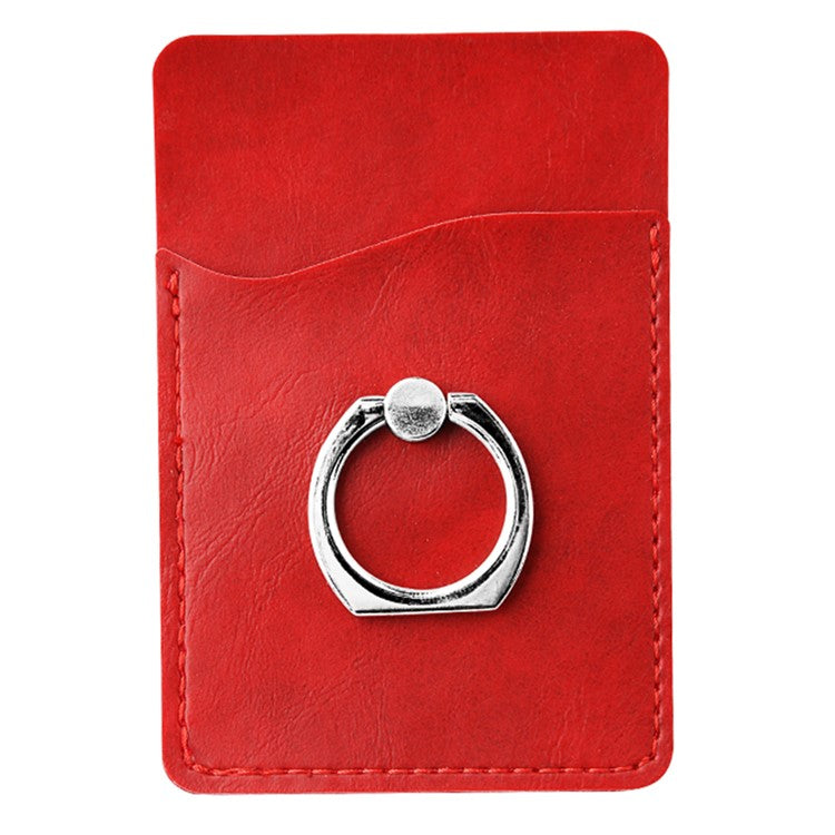 MRC020 Phone Card Holder Crazy Horse Texture Leather Card Case with Ring Holder Kickstand - Red