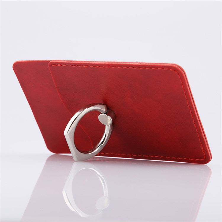 MRC020 Phone Card Holder Crazy Horse Texture Leather Card Case with Ring Holder Kickstand - Red