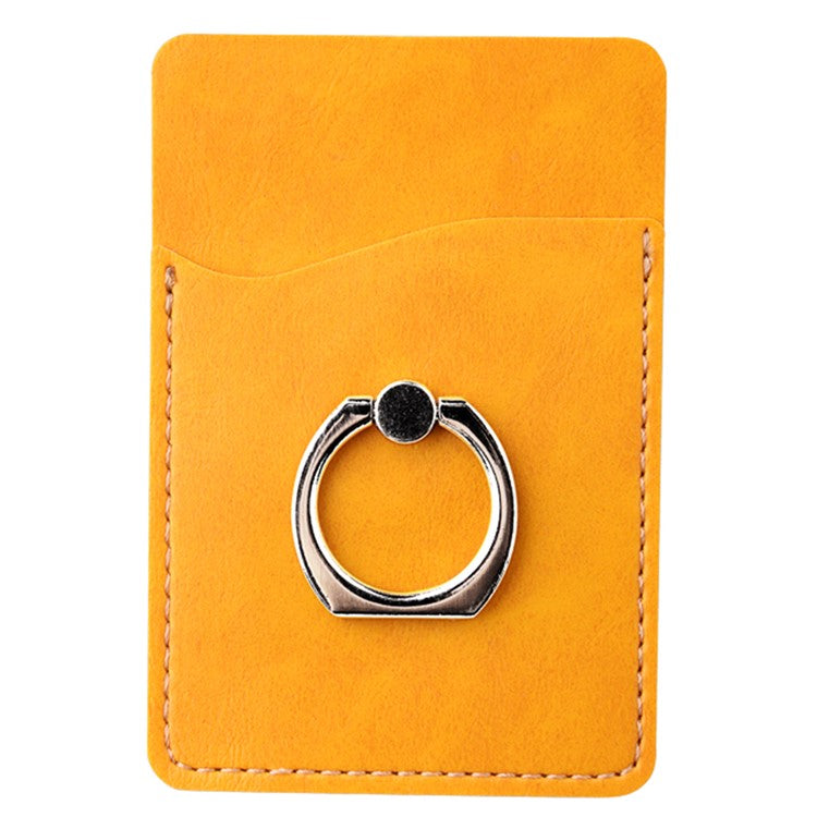 MRC020 Phone Card Holder Crazy Horse Texture Leather Card Case with Ring Holder Kickstand - Yellow