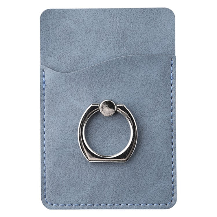 MRC020 Phone Card Holder Crazy Horse Texture Leather Card Case with Ring Holder Kickstand - Sky Blue