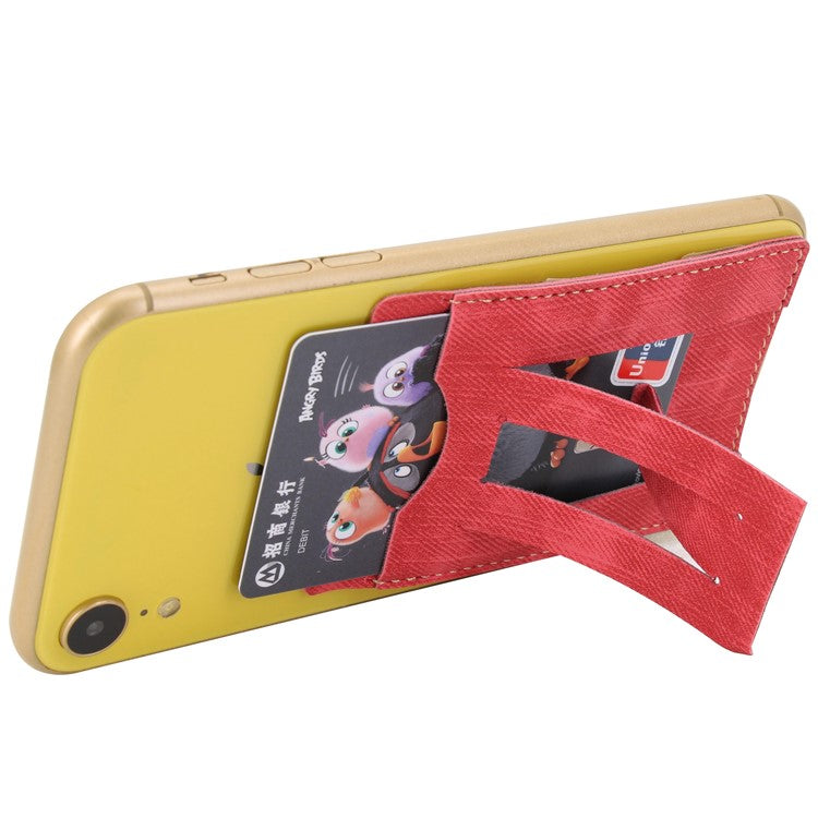 MRC030 Cell Phone Card Holder PU Leather Phone Pocket Pouch with Pop-Out Phone Kickstand - Red