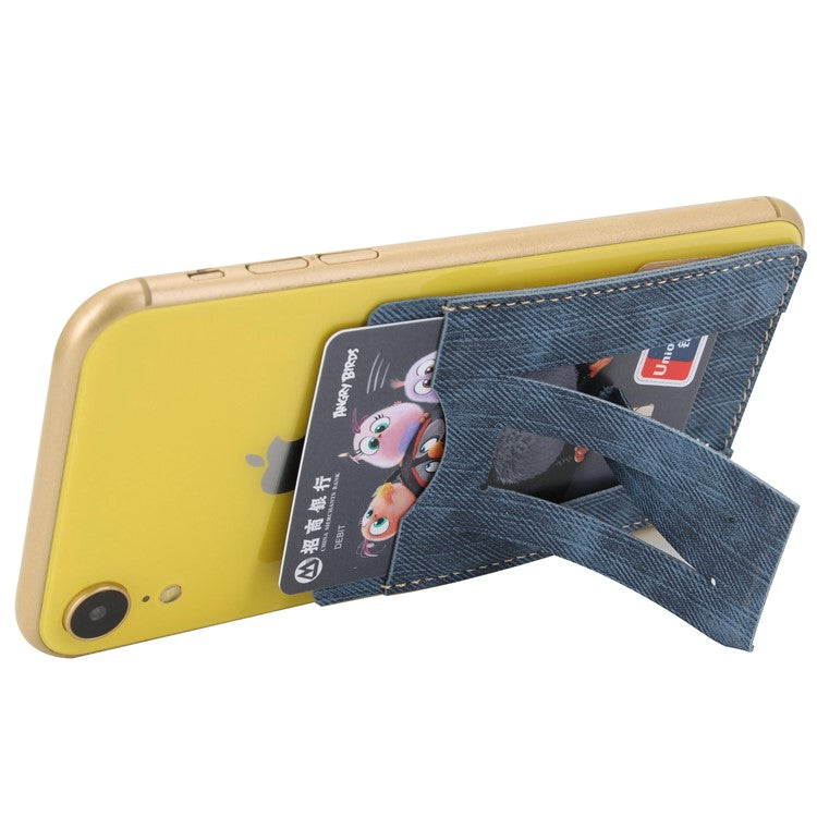 MRC030 Cell Phone Card Holder PU Leather Phone Pocket Pouch with Pop-Out Phone Kickstand - Blue