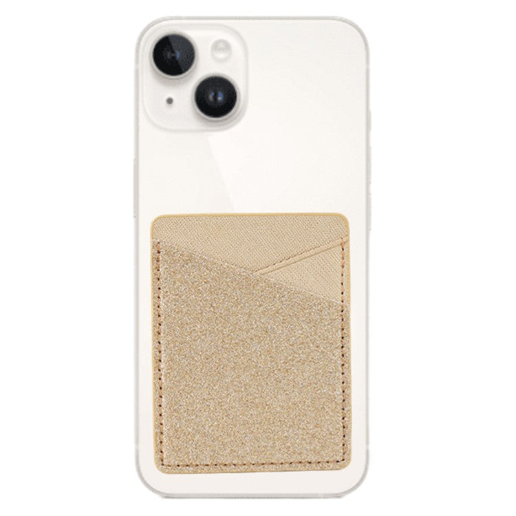 MRC011 Cell Phone Card Holder with Adhesive Sticker Glitter Phone Dual Card Holder Pocket - Gold