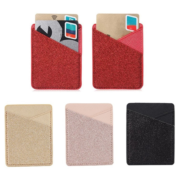 MRC011 Cell Phone Card Holder with Adhesive Sticker Glitter Phone Dual Card Holder Pocket - Gold