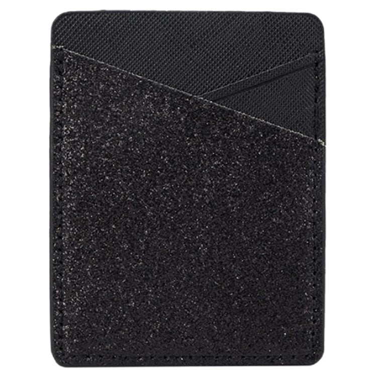 MRC011 Cell Phone Card Holder with Adhesive Sticker Glitter Phone Dual Card Holder Pocket - Black