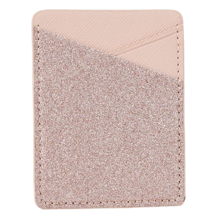 MRC011 Cell Phone Card Holder with Adhesive Sticker Glitter Phone Dual Card Holder Pocket - Rose Gold