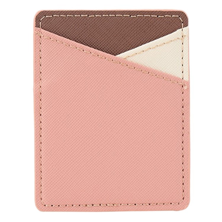 MRC011 Mobile Phone Card Case Cross-textured Phone Pocket Adhesive Dual Card Holder - Pink