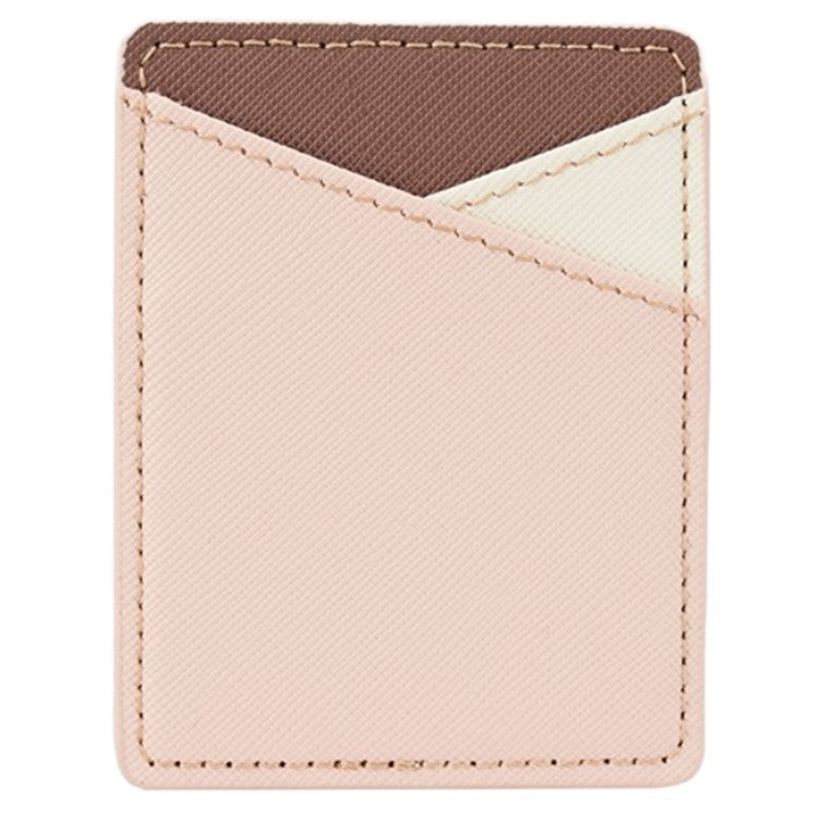 MRC011 Mobile Phone Card Case Cross-textured Phone Pocket Adhesive Dual Card Holder - Beige