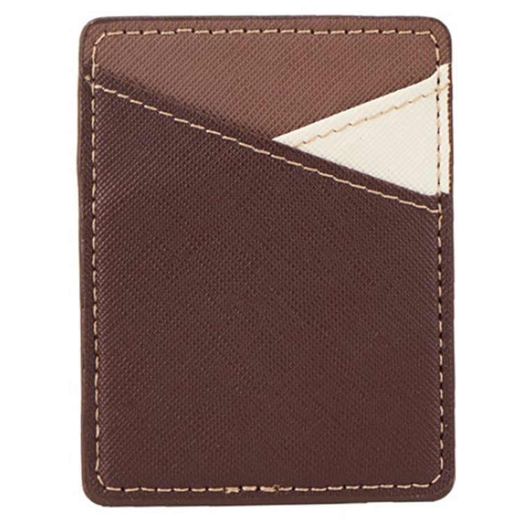 MRC011 Mobile Phone Card Case Cross-textured Phone Pocket Adhesive Dual Card Holder - Brown