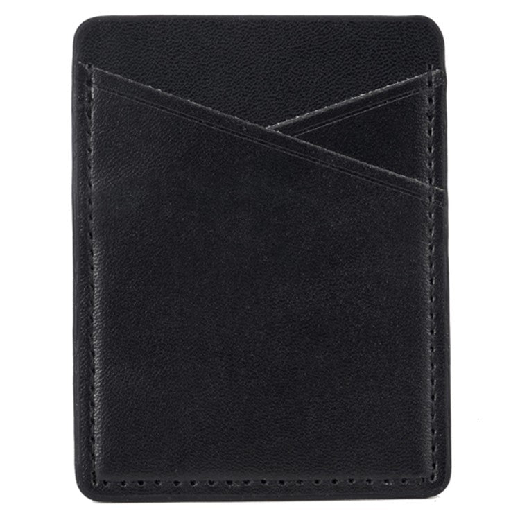 MRC011 Nappa Pattern Cell Phone Card Holder Adhesive Double Pocket Phone Wallet Sleeve - Black