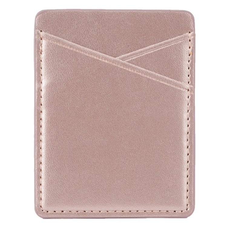 MRC011 Nappa Pattern Cell Phone Card Holder Adhesive Double Pocket Phone Wallet Sleeve - Rose Gold