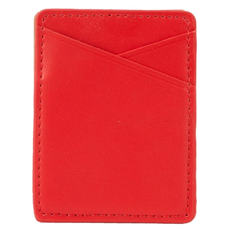 MRC011 Nappa Pattern Cell Phone Card Holder Adhesive Double Pocket Phone Wallet Sleeve - Red