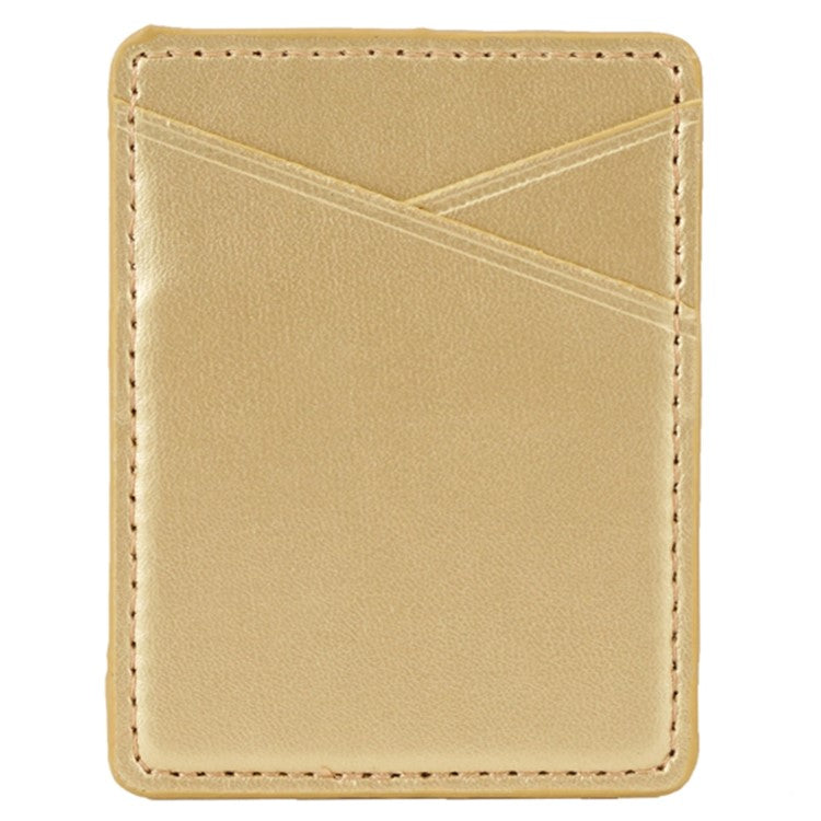 MRC011 Nappa Pattern Cell Phone Card Holder Adhesive Double Pocket Phone Wallet Sleeve - Gold