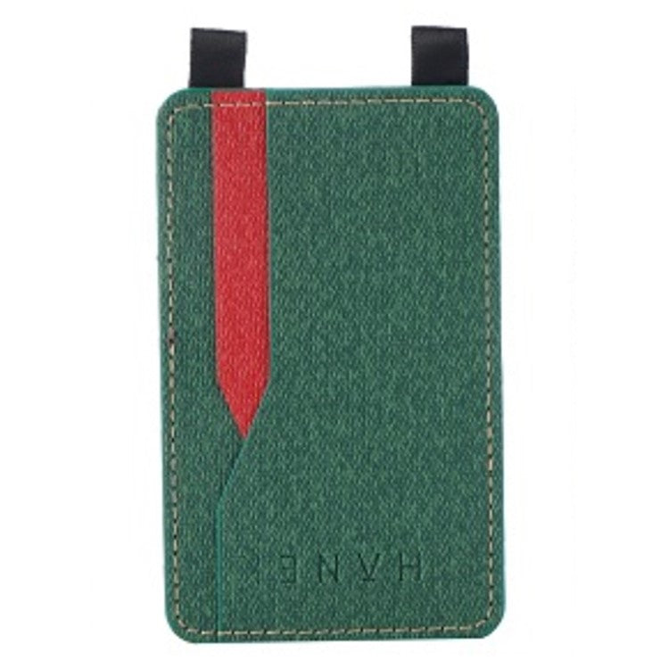 MRC037 PU Leather Phone Card Holder ID Credit Card Pocket Stick On Wallet with Dual-Loop Design - Green+Red