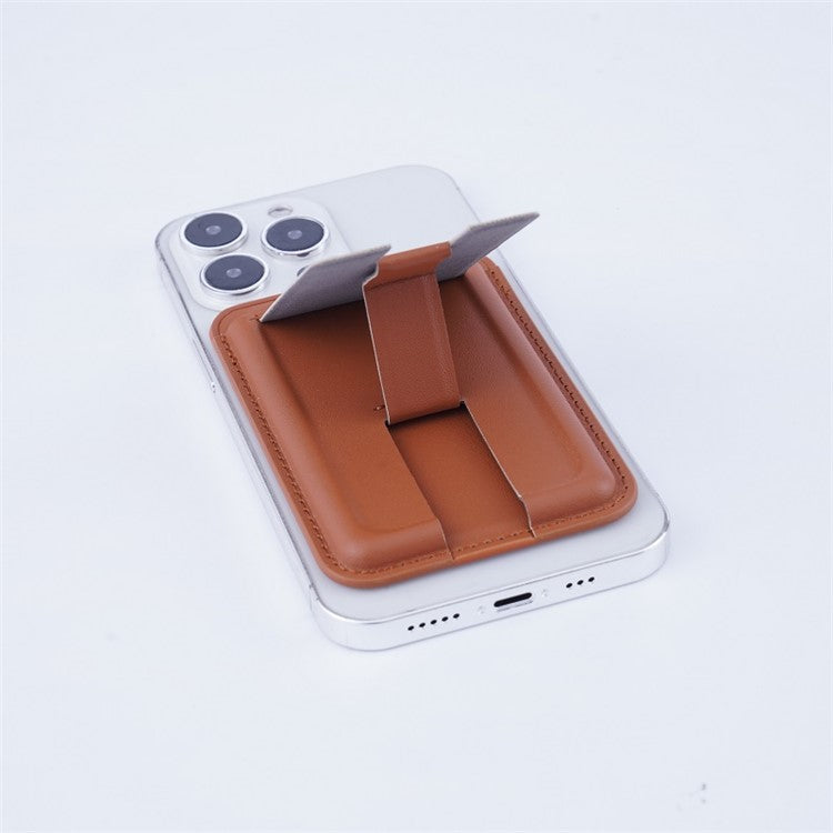 MRC048 Magnetic Card Holder Compatible with Magsafe Detachable Pocket Sleeve Kickstand - Brown