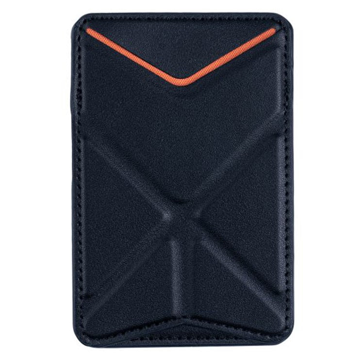 MRC051 Phone Card Holder with Origami Kickstand Adhesive Phone Wallet Pouch Sleeve Stick-on Leather Case - Black