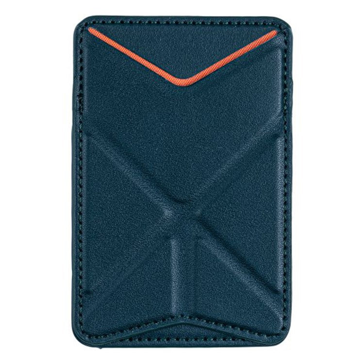 MRC051 Phone Card Holder with Origami Kickstand Adhesive Phone Wallet Pouch Sleeve Stick-on Leather Case - Blackish Green