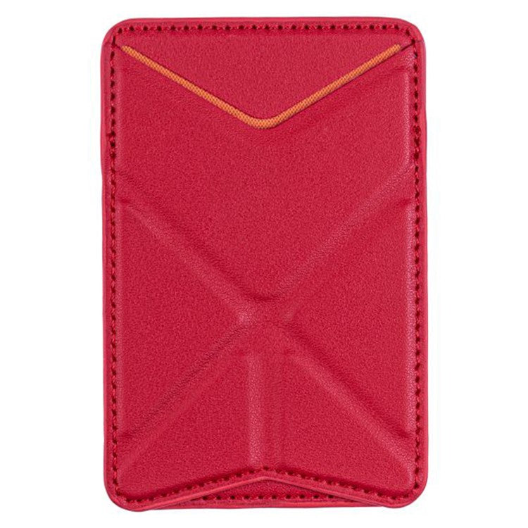 MRC051 Phone Card Holder with Origami Kickstand Adhesive Phone Wallet Pouch Sleeve Stick-on Leather Case - Red