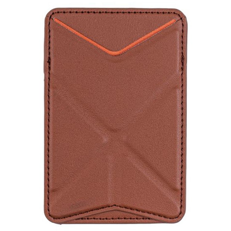 MRC051 Phone Card Holder with Origami Kickstand Adhesive Phone Wallet Pouch Sleeve Stick-on Leather Case - Brown