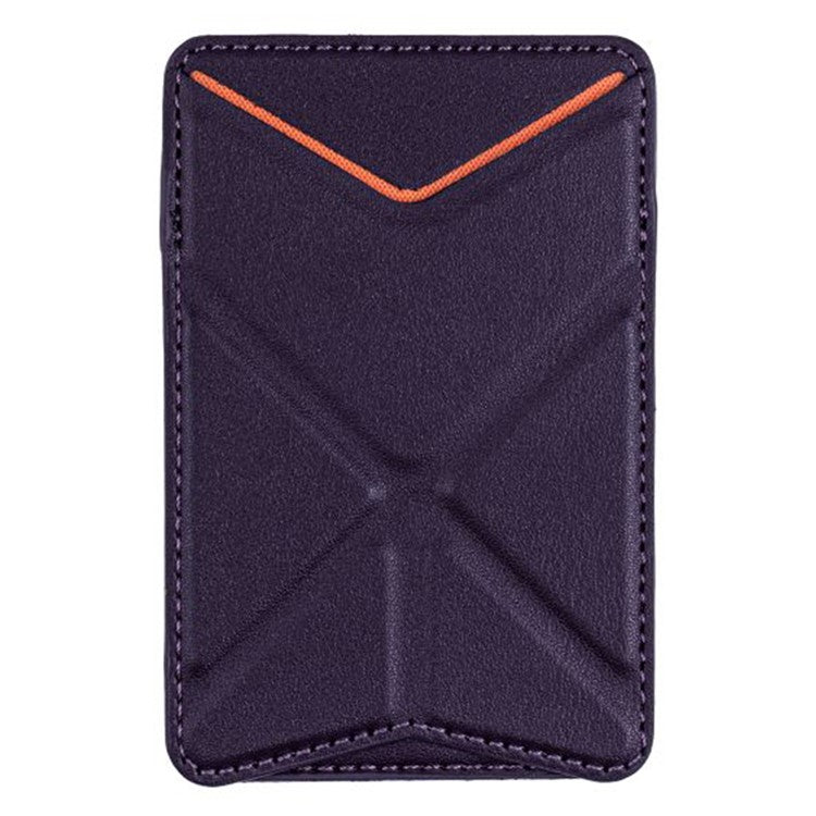 MRC051 Phone Card Holder with Origami Kickstand Adhesive Phone Wallet Pouch Sleeve Stick-on Leather Case - Dark Purple