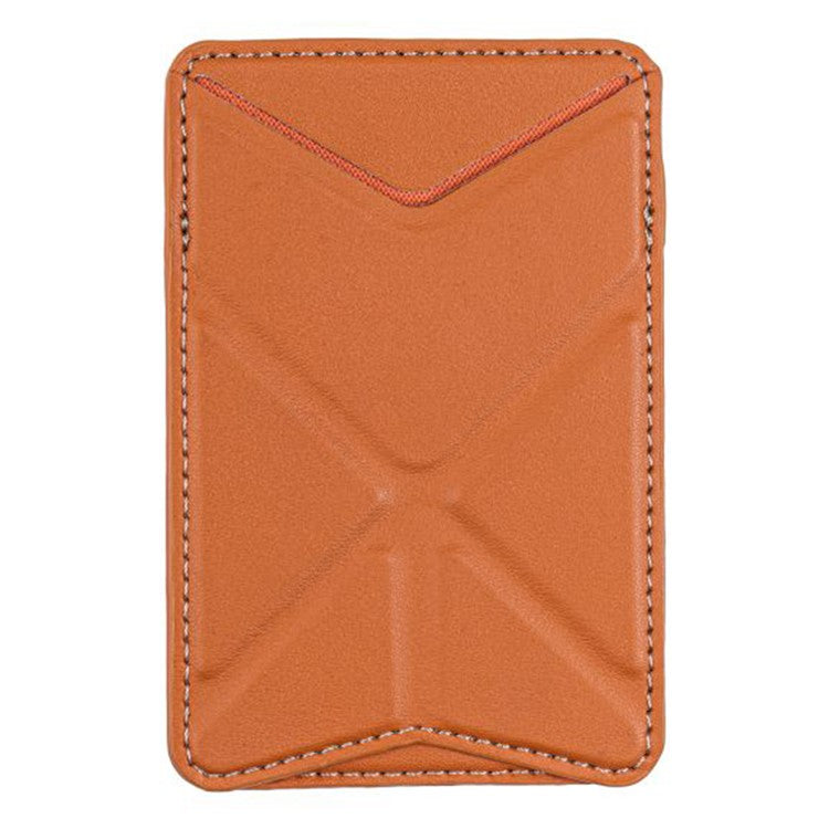 MRC051 Phone Card Holder with Origami Kickstand Adhesive Phone Wallet Pouch Sleeve Stick-on Leather Case - Light Brown