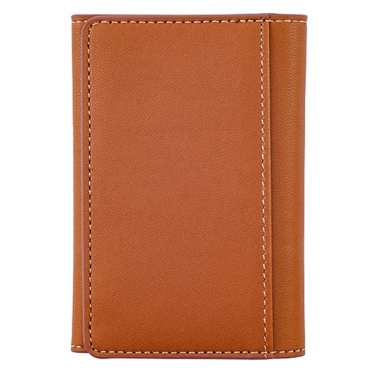 MRC053 Phone Card Holder Four-fold Wallet Magnetic Card Sleeve Pocket Leather Cell Phone Pouch - Brown