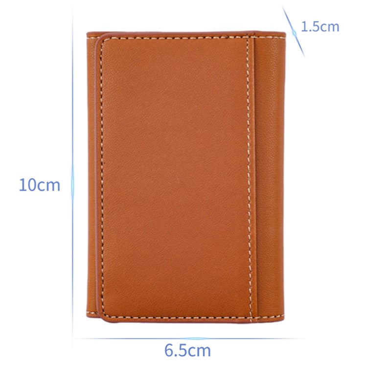 MRC053 Phone Card Holder Four-fold Wallet Magnetic Card Sleeve Pocket Leather Cell Phone Pouch - Brown