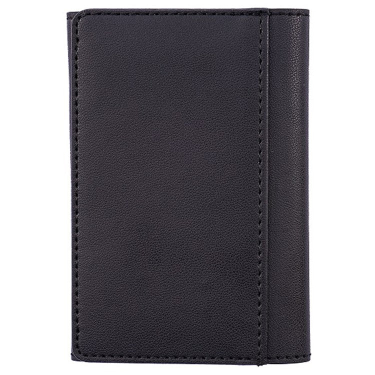 MRC053 Phone Card Holder Four-fold Wallet Magnetic Card Sleeve Pocket Leather Cell Phone Pouch - Black