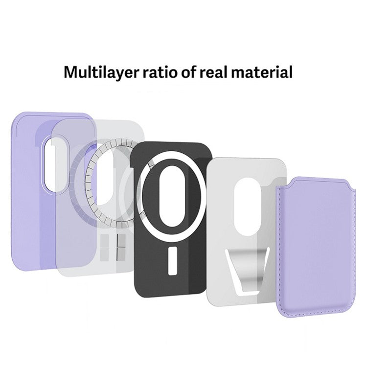 MRC040-2 Magnetic Card Holder Detachable PU Leather Wallet Compatible with MagSafe - Light Purple