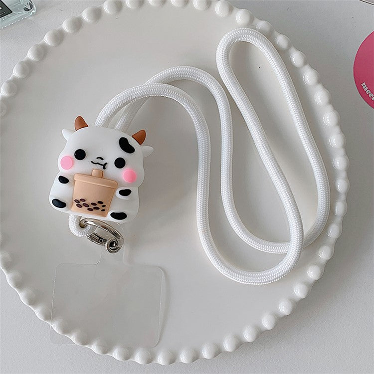 45cm Phone Lanyard Cartoon Pendant Crossbody Rope Neck Strap with Patch - Cow