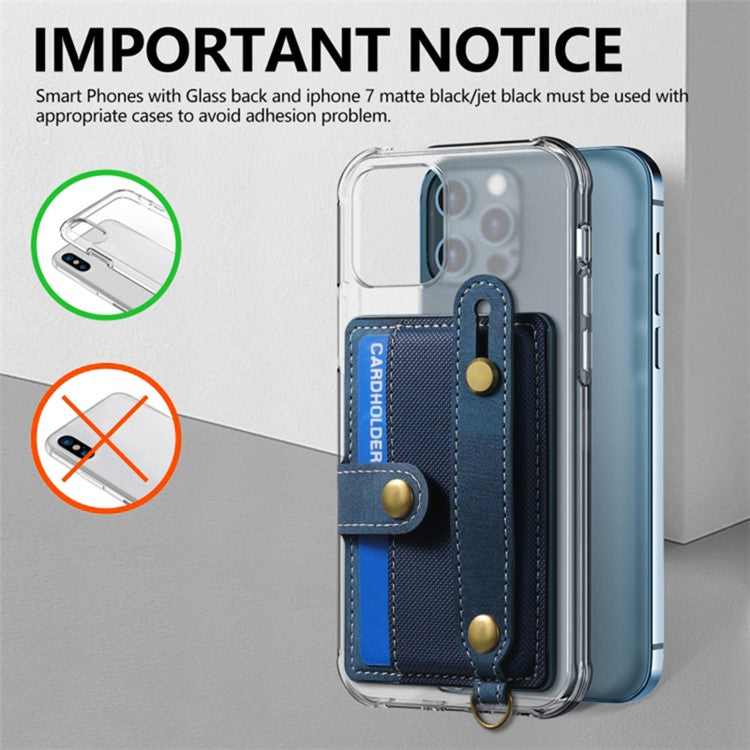 Cell Phone Card Holder Pouch Self-Adhesive Phone Kickstand with Wrist Strap - Blue