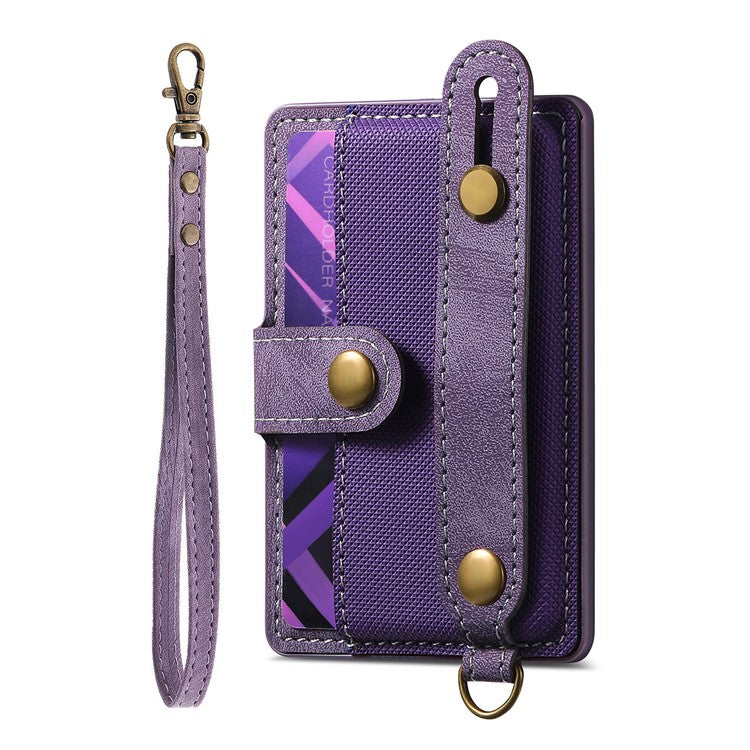 Cell Phone Card Holder Pouch Self-Adhesive Phone Kickstand with Wrist Strap - Purple