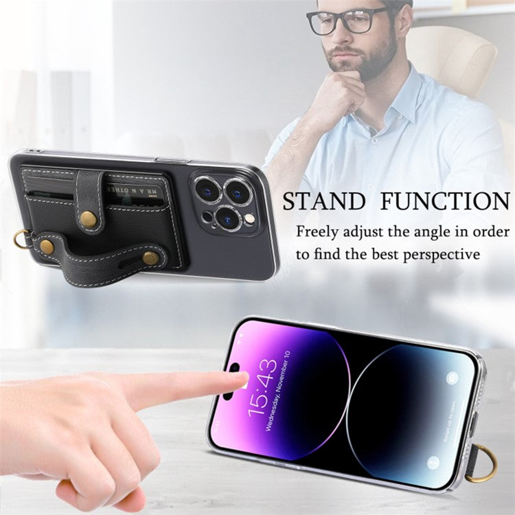 Cell Phone Card Holder Pouch Self-Adhesive Phone Kickstand with Wrist Strap - Purple