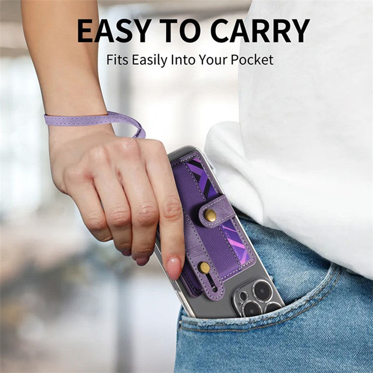 Cell Phone Card Holder Pouch Self-Adhesive Phone Kickstand with Wrist Strap - Purple