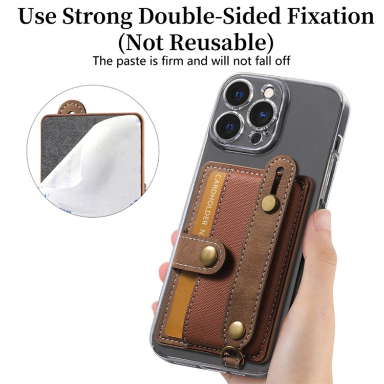 Cell Phone Card Holder Pouch Self-Adhesive Phone Kickstand with Wrist Strap - Brown